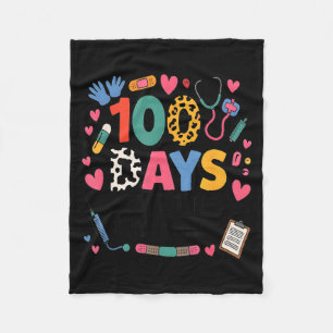 Funny School Nurse 100 Days Patching Tiny Humans I Fleece Blanket