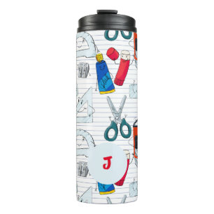 Funny school supplies characters. Custom initial. Thermal Tumbler