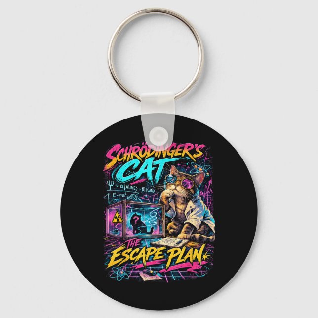 Funny Schrödingers Cat Escape Plan Science Teacher Key Ring (Front)