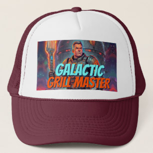 Funny Sci Fi Alien Grilling Retro Halftone Comic Trucker Hat