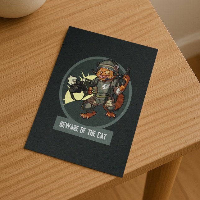 Funny Sci-fi Marine Orange Cat Beware Of The Cat Postcard (Creator Uploaded)