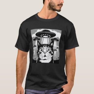 Funny Sci-Fi, Shocked Cat Meme Alien Invasion, UFO T-Shirt