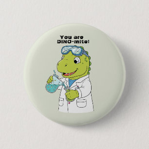 Funny Science Dinosaur Chemist "Dino-mite" Valenti 6 Cm Round Badge