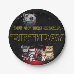 Funny Science Fiction Kitty Cat Custom Invitation Paper Plate