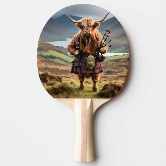 Funny Scottish Highland Cow Bagpiper, Ping Pong Paddle (Front)