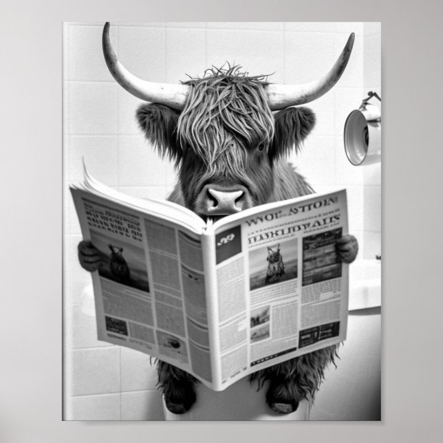 Funny Scottish Highland Cow in Bathroom Wall Art (Front)