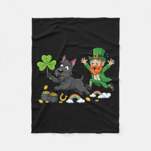 Funny Scottish Terrier Clover St Patricks Day Fleece Blanket