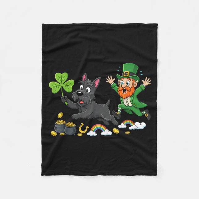 Funny Scottish Terrier Clover St Patricks Day Fleece Blanket (Front)