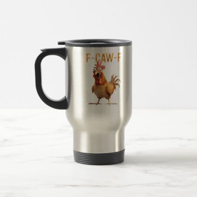 Funny Screaming Chicken F-Caw-F Joke Essential Travel Mug (Left)