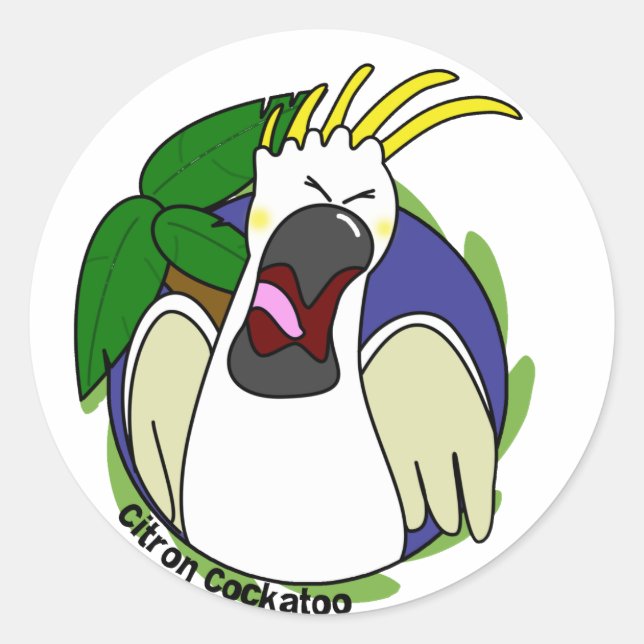 Funny Screaming Citron Cockatoo Classic Round Sticker (Front)
