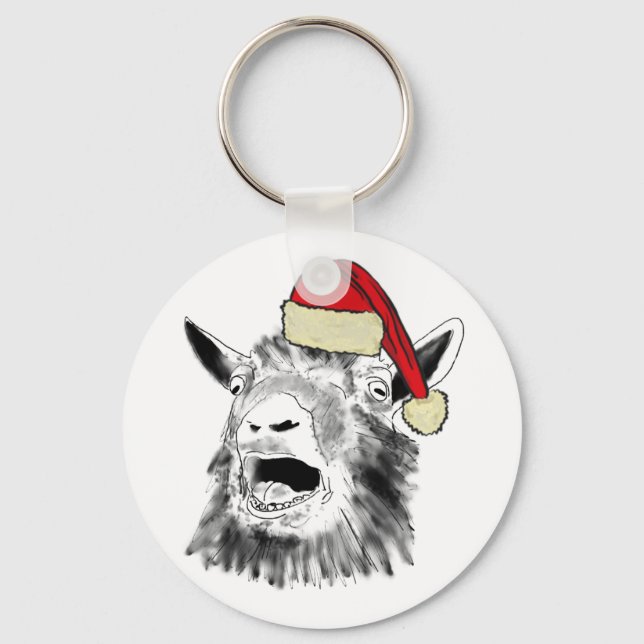 Funny Screaming Goat Christmas Key Ring (Front)