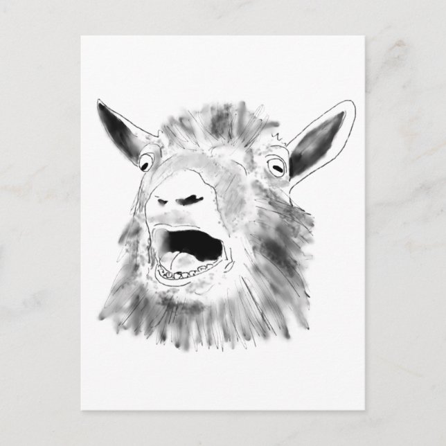 Funny Screaming Goat Drawing Quirky Animal Art Postcard (Front)