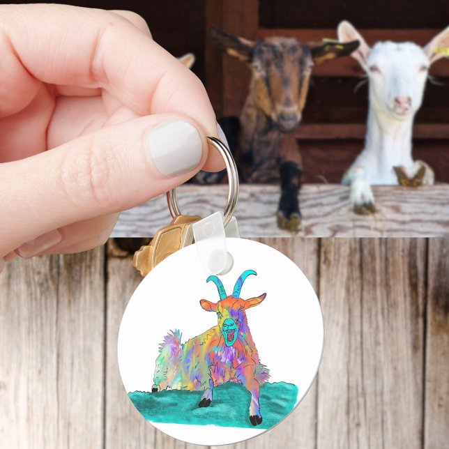 Funny Screaming Goat Farm Animal Art Key Ring (Funny screaming goat colorful farm animal art keyring)
