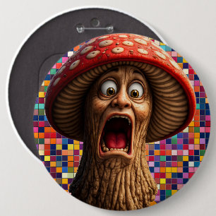 Funny screaming mushroom man pin back