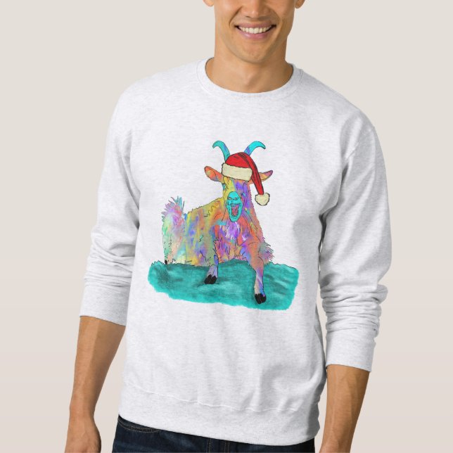Funny Screaming Santa Goat Christmas Sweatshirt (Front)