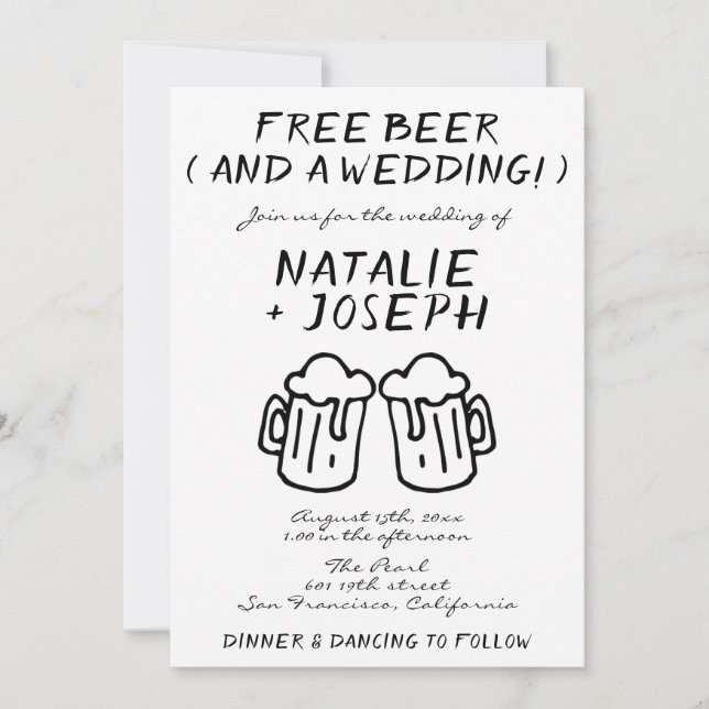 Funny Scribble Hand Drawn Written Beer Wedding Invitation (Front)
