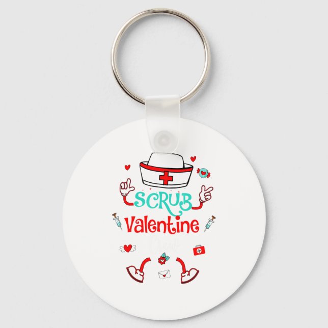 Funny Scrub Valentines Day Nurse Crew Family Group Key Ring (Front)