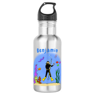 Funny scuba diver and fish sea creatures cartoon 532 ml water bottle