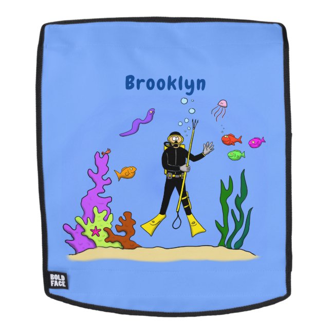 Funny scuba diver and fish sea creatures cartoon backpack (Removable Face)