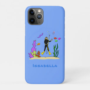 Funny scuba diver and fish sea creatures cartoon Case-Mate iPhone case