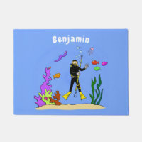 Funny scuba diver and fish sea creatures cartoon