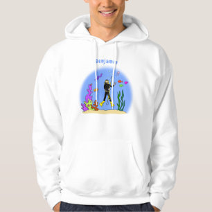 Funny scuba diver and fish sea creatures cartoon  hoodie