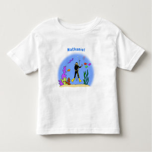 Funny scuba diver and fish sea creatures cartoon toddler T-Shirt