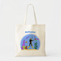 Funny scuba diver and fish sea creatures cartoon