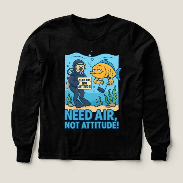 Funny Scuba Diver Shirt – Deep Thoughts, No Air (Design Front)