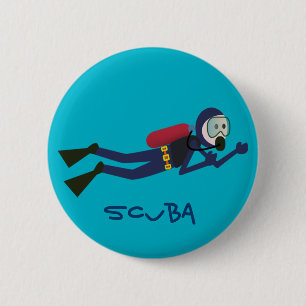 FUNNY SCUBA DIVING DIVER, TANK AND MASK SCUBA GEAR 6 CM ROUND BADGE
