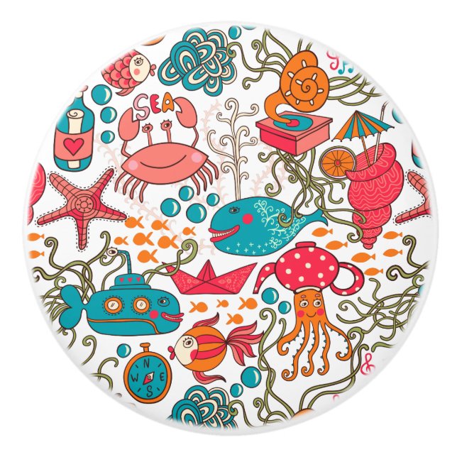 Funny Sea Animals Ceramic Knob (Front)