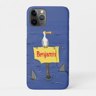 Funny sea bird circled by sharks cartoon Case-Mate iPhone case