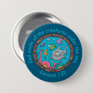 Funny sea creatures cartoon bible verse for kids 7.5 cm round badge
