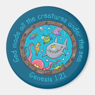 Funny sea creatures cartoon bible verse for kids magnet