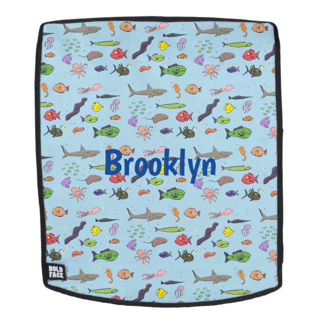 Funny sea creatures cartoon illustration pattern backpack (Removable Face)