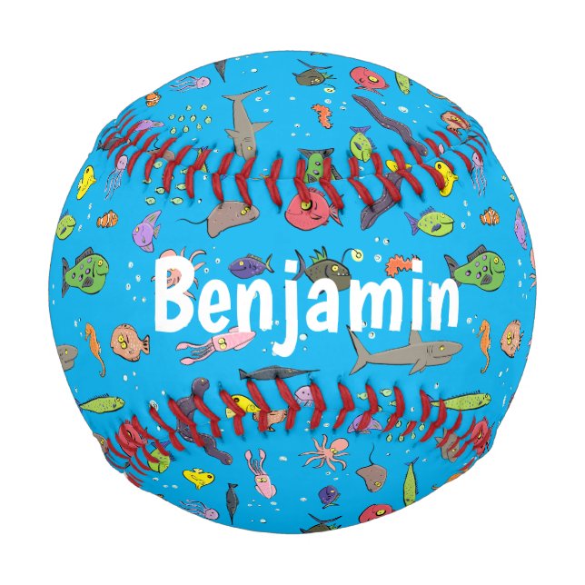 Funny sea creatures cartoon illustration pattern baseball (Front)