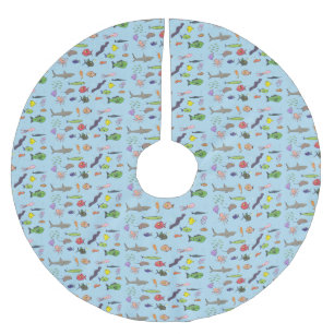 Funny sea creatures cartoon illustration pattern brushed polyester tree skirt