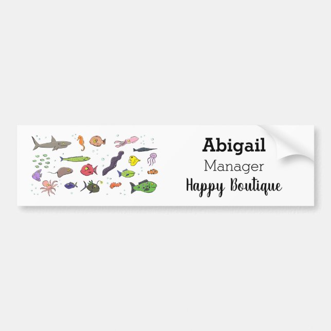 Funny sea creatures cartoon illustration pattern bumper sticker (Front)