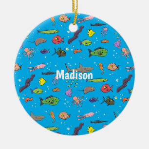 Funny sea creatures cartoon illustration pattern ceramic tree decoration