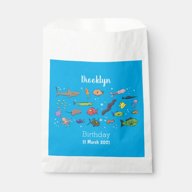 Funny sea creatures cartoon illustration pattern favour bags (Front)