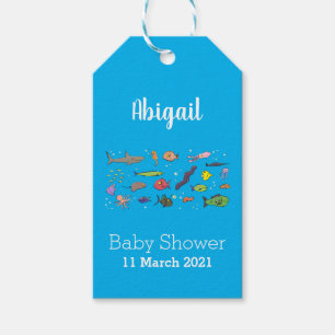 Funny sea creatures cartoon illustration pattern gift tags