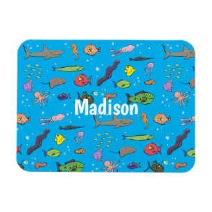 Funny sea creatures cartoon illustration pattern magnet