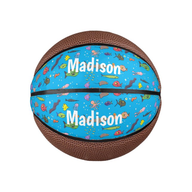 Funny sea creatures cartoon illustration pattern mini basketball (Front)