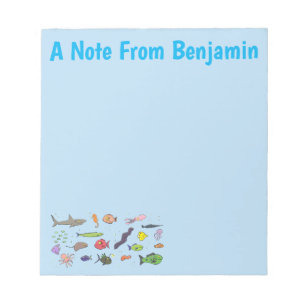 Funny sea creatures cartoon illustration pattern notepad