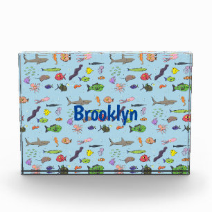 Funny sea creatures cartoon illustration pattern photo block