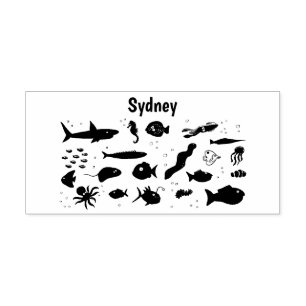 Funny sea creatures cartoon illustration pattern rubber stamp