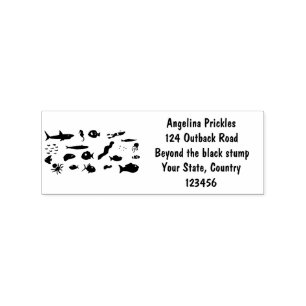 Funny sea creatures cartoon illustration pattern rubber stamp