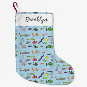 Funny sea creatures cartoon illustration pattern small christmas stocking