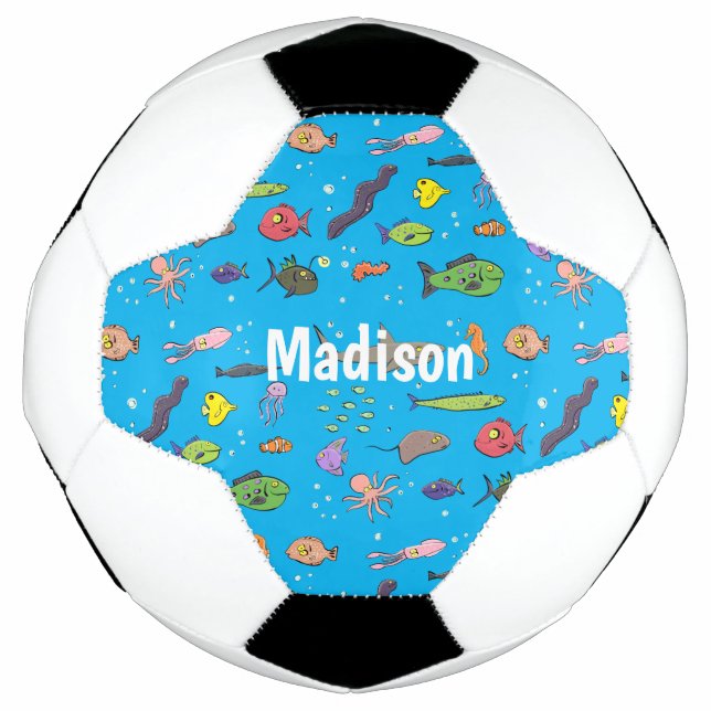 Funny sea creatures cartoon illustration pattern soccer ball (Front)