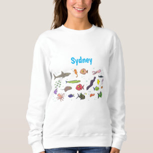 Funny sea creatures cartoon illustration pattern sweatshirt